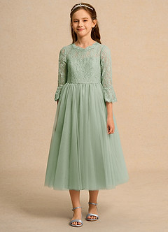 Azazie Lamb Girl Abiti da Ragazza di Fiori Abito Principessa in Pizzo Verde Salvia image4