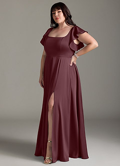 Azazie Bondi Bridesmaid Dresses Sangria A-Line Bow Stretch Satin Dress image9