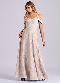 Azazie Marley Final Sale Blushing Pink A-Line Off the Shoulder Floral Burnout Convertible Dress image3