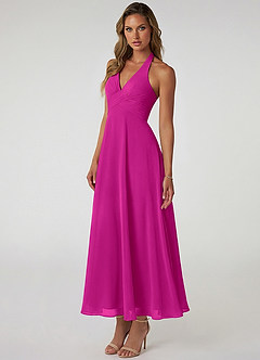 Azazie Tessie Bridesmaid Dresses Fuchsia A-Line Pleated Chiffon Dress image3