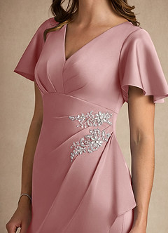 Azazie Robins Final Sale Cabernet A-Line Pleated Stretch Satin Dress image6