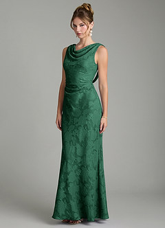 Azazie Kieryn Bridesmaid Dresses Dark Green Mermaid Pleated Floral Burnout Dress image9