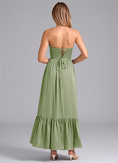 Azazie Leilana Bridesmaid Dresses Dusty Sage A-Line Corset Stretch Satin Dress image2