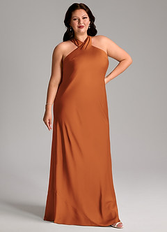 Azazie Doretta Bridesmaid Dresses Cinnamon Mermaid Pleated Stretch Satin Dress image9