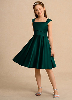Azazie Budle Girls Formal Flower Girl Dresses Pine A-Line Pleated Matte Satin Dress image3