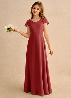 Azazie Nari Girls Formal Blumenmädchenkleider A-Linie mit ärmel Chiffon Kleid Rost image1