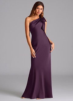 Azazie Yuanna Bridesmaid Dresses Plum Mermaid One Shoulder Stretch Satin Dress image3