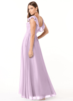 Azazie Jinny Bridesmaid Dresses Frosted Lilac A-Line Square Neckline Ruched Chiffon Dress image4