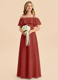 Azazie Maggie Junior Terracotta A-Line Off the Shoulder Chiffon Dress image4