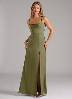 Azazie Callan Bridesmaid Dresses Pistachio A-Line Pleated Stretch Satin Convertible Dress image5