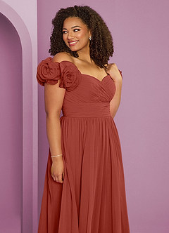 Barbie ♥ Azazie Brautjungfernkleider Wandelbar A-Linie Schulterfrei Chiffon Kleid Terrakotta image13