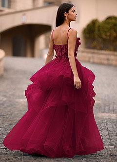 Dreama Burgundy Lace Corset Ruffle Prom Dress image4