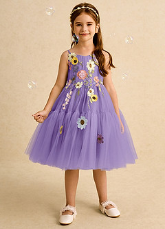 Azazie Osea Flower Girl Dresses Tahiti Ball-Gown Pleated Tulle Dress image3