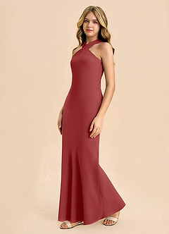 Azazie Doretta Junior Robe Fourreau en Mousseline de soie Plissée Rouille image4