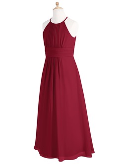 Azazie Bonnie Junior A-Linie Plissee Chiffon Kleid Burgunderrot image7