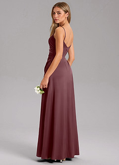 Azazie Azuree Bridesmaid Dresses Sangria A-Line Pleated Stretch Satin Dress image7