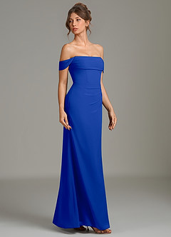 Azazie Jalice Bridesmaid Dresses Royal Blue Mermaid Off the Shoulder Chiffon Dress image4