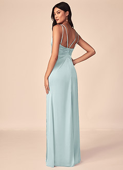 Azazie Aqua Bridesmaid Dresses Mist A-Line V-Neck Pleated Stretch Satin Dress image3