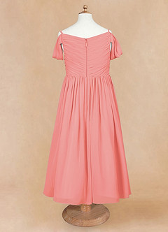 Azazie Chelle Blumenmädchenkleider A-Linie Plissee Chiffon Kleid Koralle image7