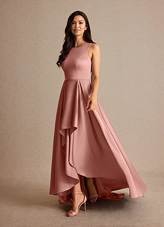 Azazie Niles Mother of the Bride Dresses Rosette A-Line Trains Stretch Satin Dress image3