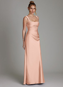 Azazie Agustina Robes de demoiselle d'honneur Robe Sirène en Satin extensible Corset Or Rose image4