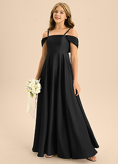 Azazie Rowena Junior Black A-Line Bow Stretch Satin Dress image7