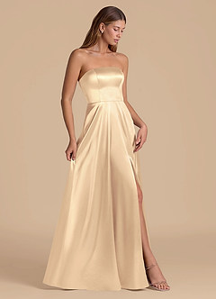 Azazie Wren 신부 들러리 드레스 A라인 스트랩리스 메탈릭 새틴 바닥 길이 드레스 image7