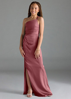 Azazie Eren Junior Desert Rose Sheath Pleated Stretch Satin Dress image1