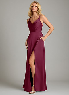 Azazie Sarella Vestidos de damas de honor Vestido de Mora de Satén Elástico de Corte en A con Plisado image5