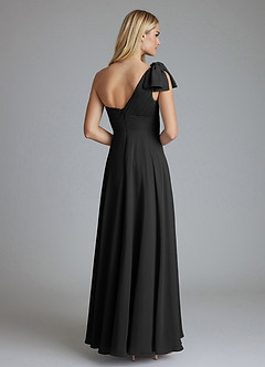 Azazie Elinora Bridesmaid Dresses Black A-Line One Shoulder Chiffon Dress image4