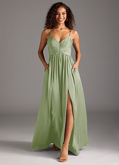Azazie Alia Robes de demoiselle d'honneur Robe Trapèze en Satin extensible Plissée Vert Sauge image5
