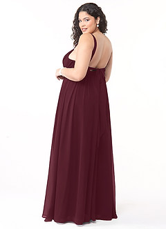 Azazie Aziza Bridesmaid Dresses Cabernet A-Line V-Neck Pleated Chiffon Dress image10