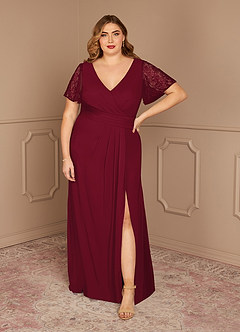 Azazie Jannie Abiti per la Madre della Sposa Abito A-Line in Chiffon Elasticizzato con Scollo a V in Pizzo Burgundy image8