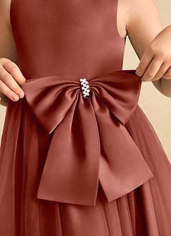 Azazie Twinsie vestidos de niña de las flores Vestido de Castaño de Tul de Corte En A con Lazo image6