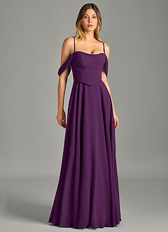 Azazie Chelsey Abiti da Damigella Abito Convertibile A-Line in Chiffon a Spalla Scoperta Uva image3