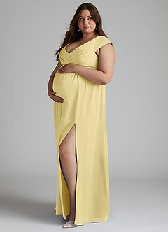 Azazie Allessia Maternity Bridesmaid Dresses A-Line Pleated Stretch Satin Floor-Length Dress image8