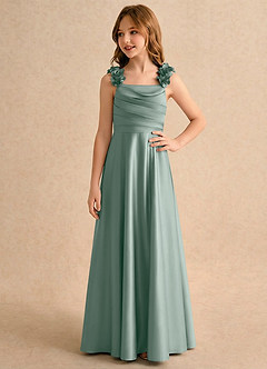 Azazie Rosita Girls Formal Robe Demoiselle D'honneur Fillette Robe Trapèze en Satin extensible Plissé Sauge D'argent image4