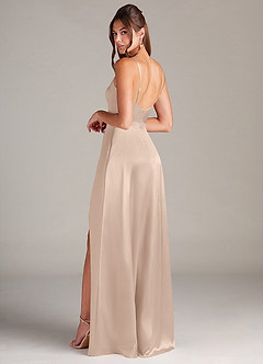 Azazie Sarella Robes de demoiselle d'honneur Robe Trapèze en Satin extensible Plissé Rose Anglais image4