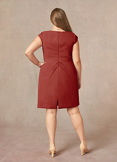 Azazie Nola Mère de la mariée Robes Robe Fourreau en Mousseline de soie Col en V Plissé Terracotta image7