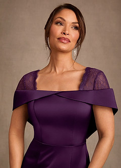 Azazie Henrieta Mother of the Bride Dresses Grape Sheath Lace Stretch Satin Dress image6