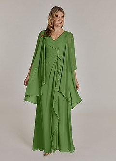 Azazie Manuella Mère de la mariée Robes Robe Trapèze en Mousseline de soie Col V plissé Basilic image3