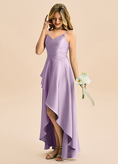 Azazie Eirlys Junior Linia A Pofałdowany Satyna elastyczna Asymetryczny Młodsza druhna Sukienka image3