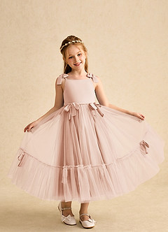 Azazie Jaci Flower Girl Dresses English Rose A-Line Spaghetti Strap Chiffon Dress image4