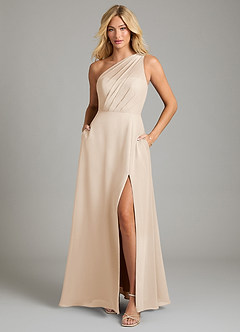 Azazie Phaedra Vestidos de damas de honor Vestido de Alabastro Blanco de Gasa de Corte en A con Hombro unilateral image3