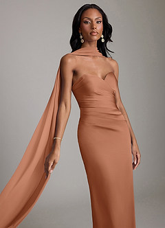 Azazie Sonora Suknie dla druhen Osłona Bez ramiączek Satyna elastyczna Do ziemi Sukienka image4