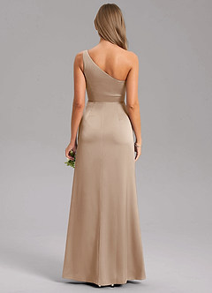 Azazie Phaedra Bridesmaid Dresses Taupe A-Line One Shoulder Stretch Satin Dress image2