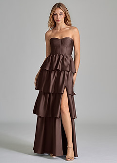 Azazie Faye Bridesmaid Dresses Ganache A-Line Ruched Stretch Satin Dress image4