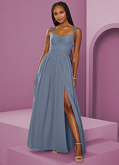 Barbie ♥ Azazie Jurken voor bruidsmeisjes Jurk van Chiffon met A-Lijn Geplooid Stoffig Blauw image12