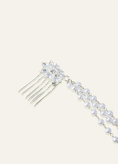 front Pearl Bridal Hair Comb with Cascading Chains