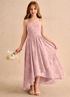 Azazie Twilight Girls Formal Robe Demoiselle D'honneur Fillette Robe Trapèze en Blumen-Burnout Plissé Rose Poudré image1